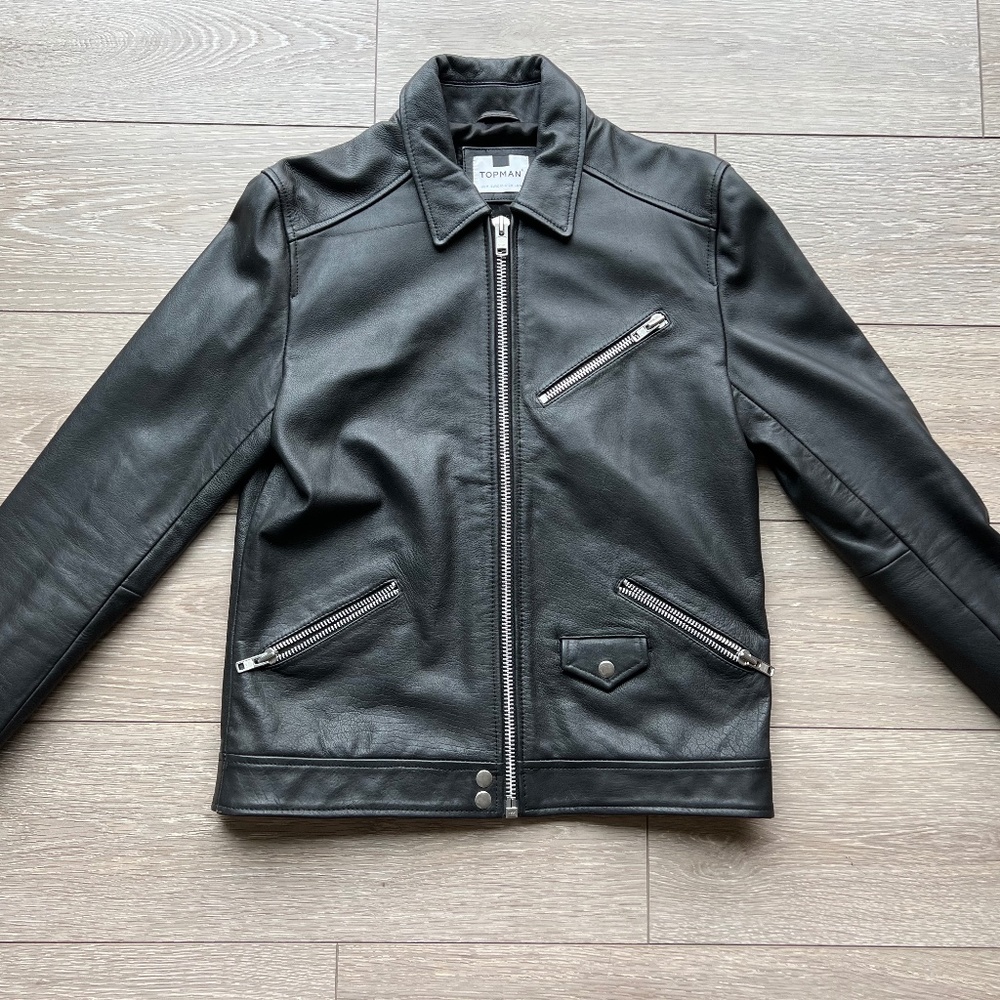 Topman Leather Jacket, Medium, Black